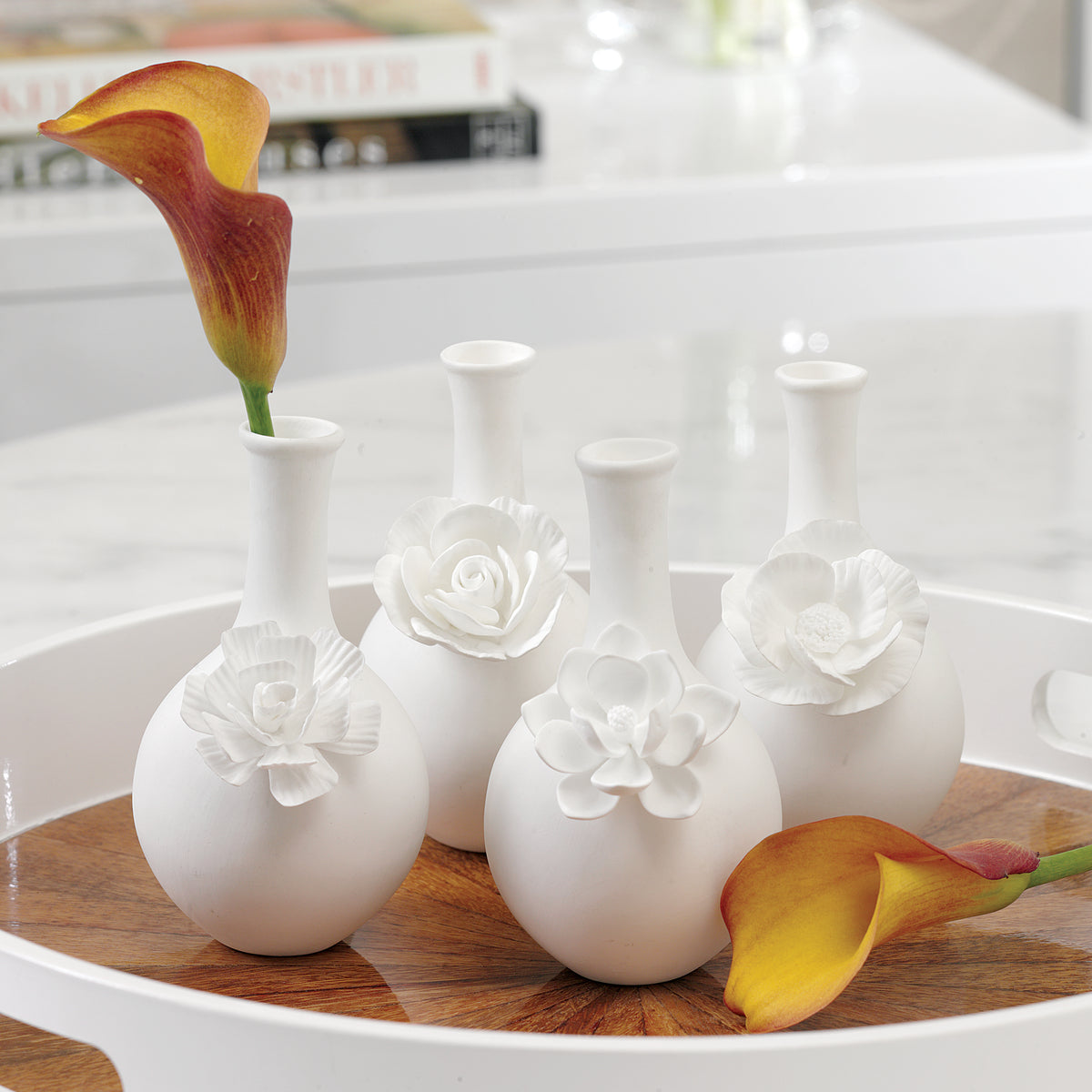 Cameo Long Neck Porcelain Bud Vases, Set of 6