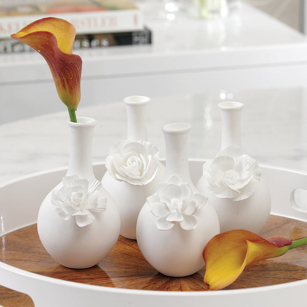 Cameo Long Neck Porcelain Bud Vases, Set of 6