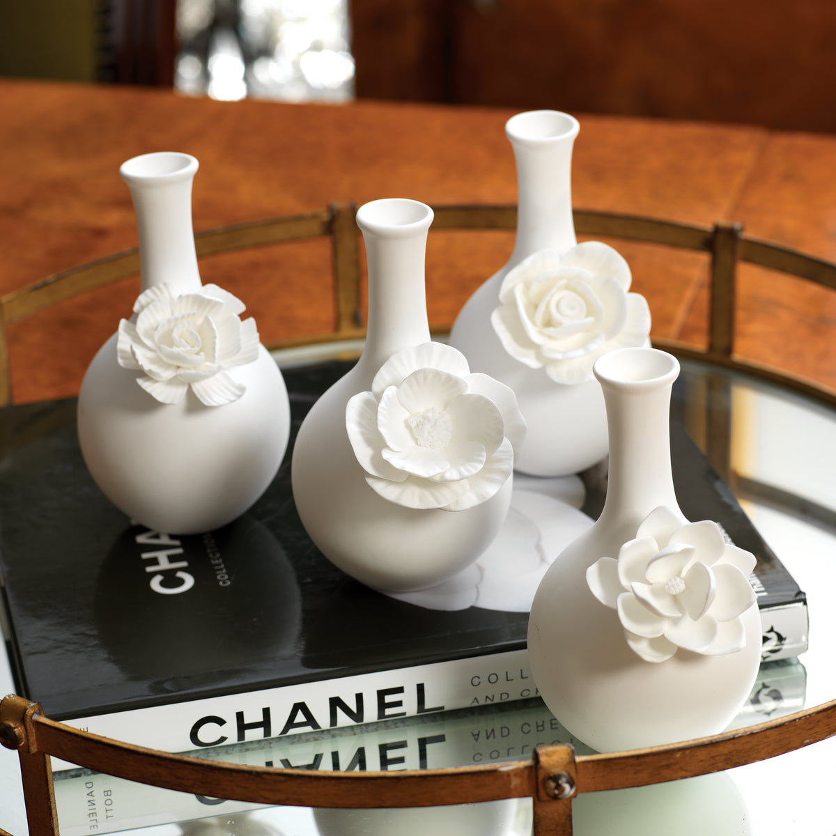 Cameo Long Neck Porcelain Bud Vases, Set of 6