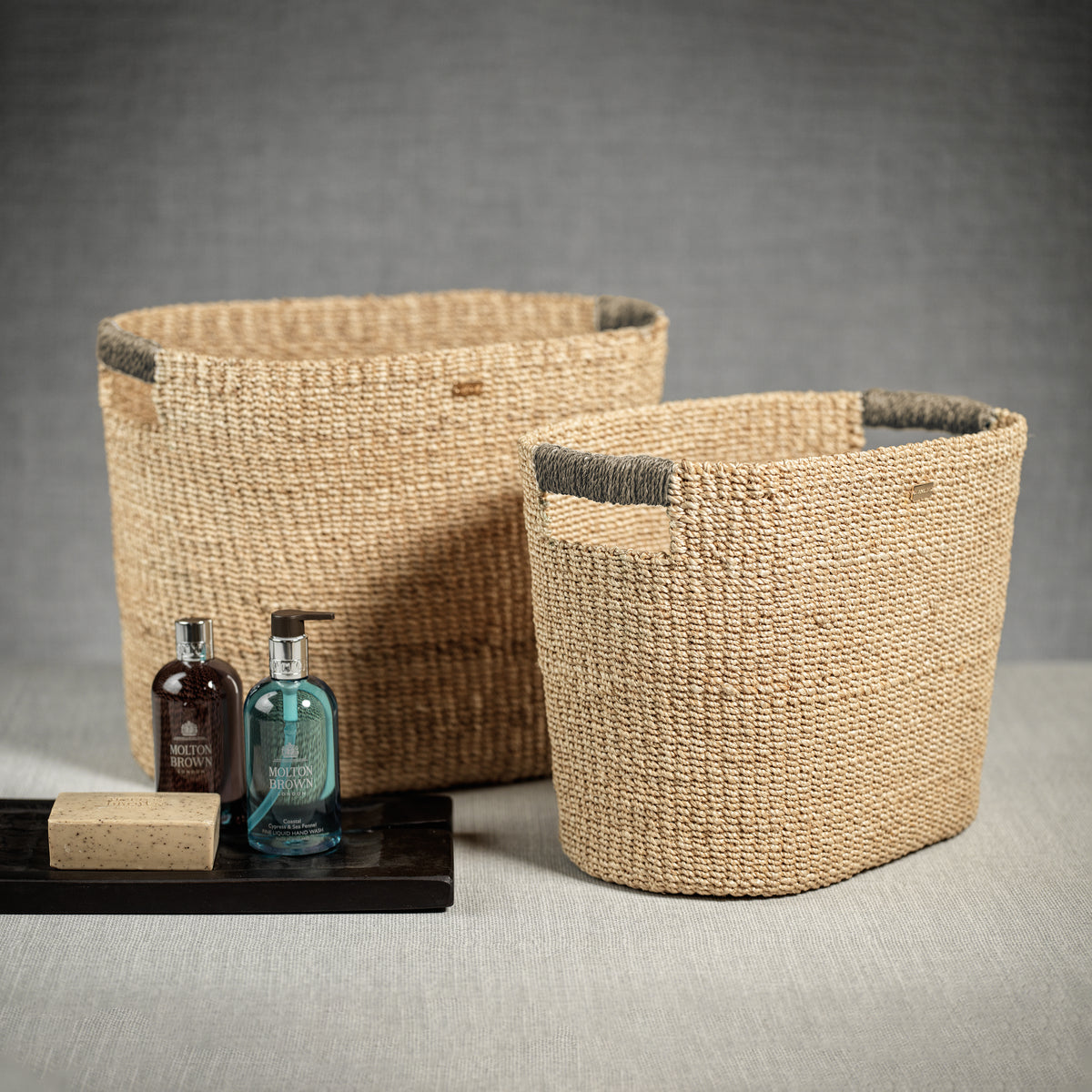 Lucena Natural Oval Abaca Baskets, Set of 2 - Detail View | Bone & Brass