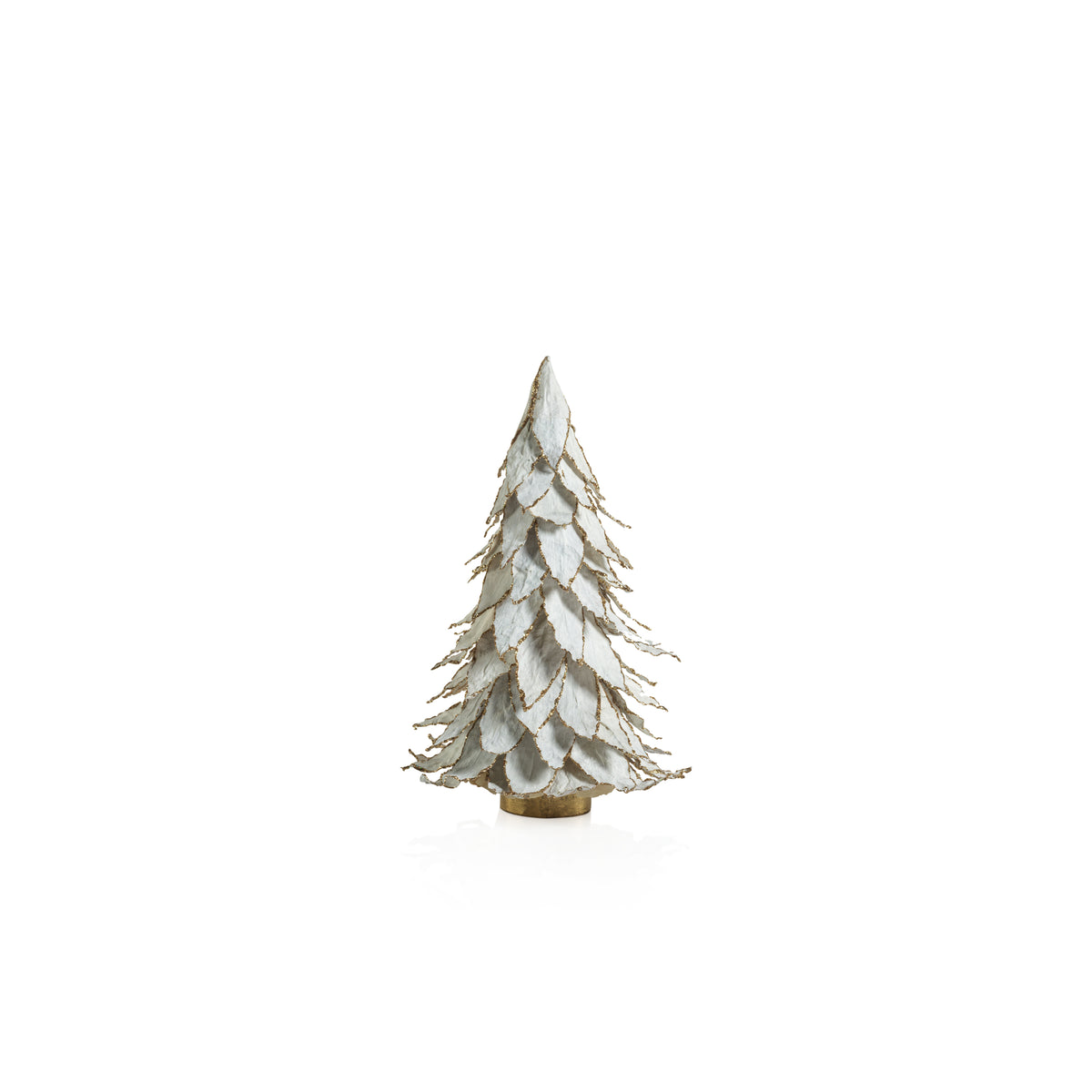 White Natural Leaf Christmas Tabletop Tree with Gold Trim | Bone & Brass