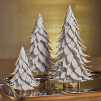 White Natural Leaf Christmas Tabletop Tree with Gold Trim - Detail View | Bone & Brass