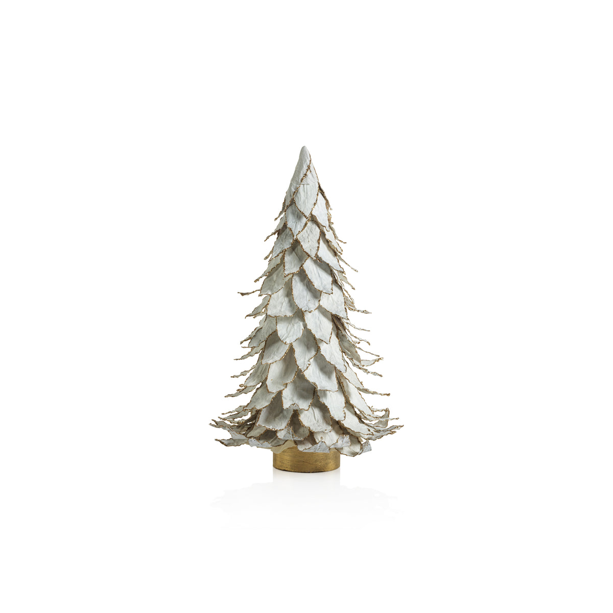White Natural Leaf Christmas Tabletop Tree with Gold Trim | Bone & Brass