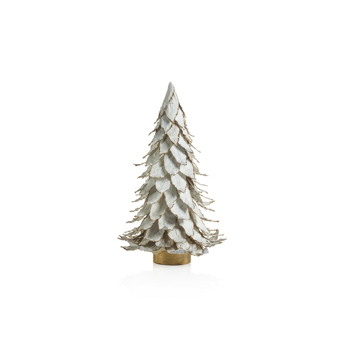 White Natural Leaf Christmas Tabletop Tree with Gold Trim | Bone & Brass