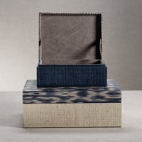 Torrie Navy Houndstooth Raffia Decorative Box