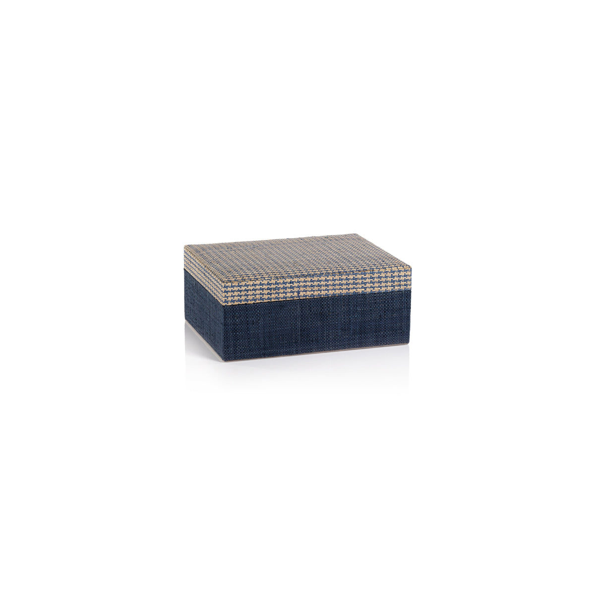 Torrie Navy Houndstooth Raffia Decorative Box