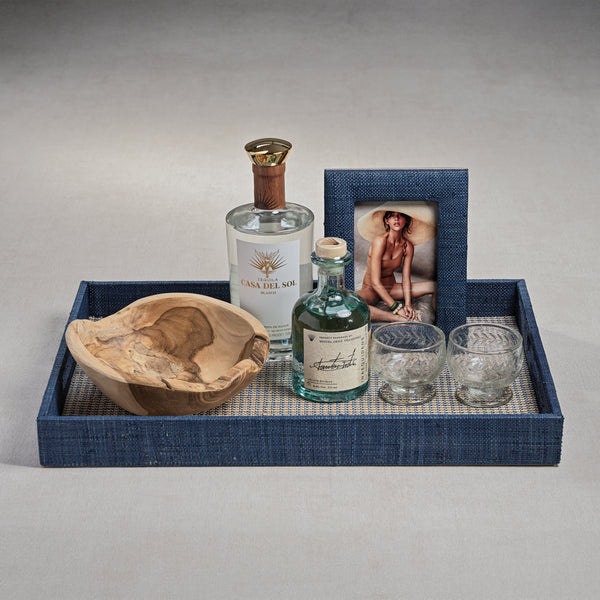 Torrie Navy Houndstooth Raffia Decorative Tray