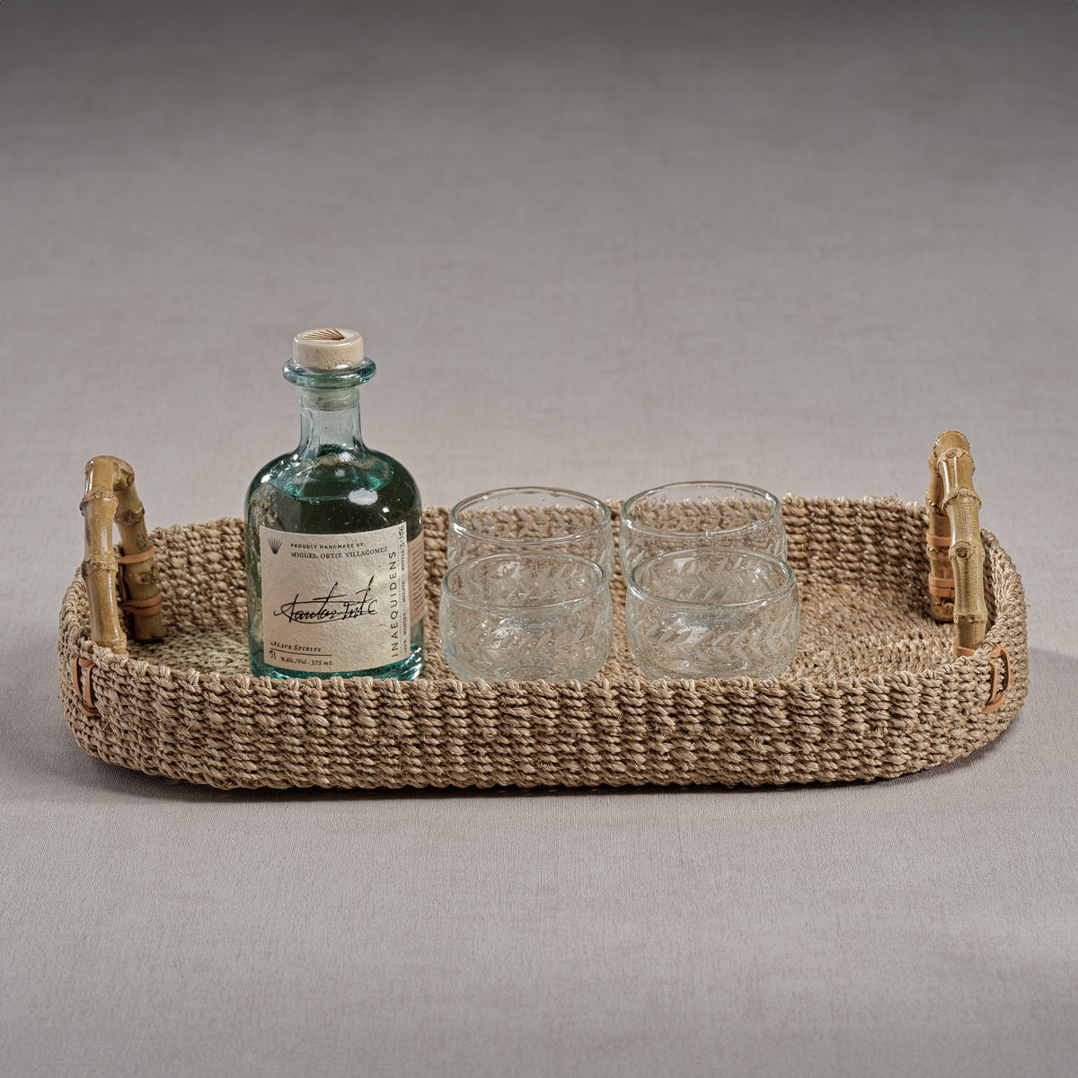 Timor Multipurpose Abaca Tray with Bamboo Handles, Medium