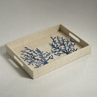 Coral Lagoon Natural Fiber Raffia Serving Tray
