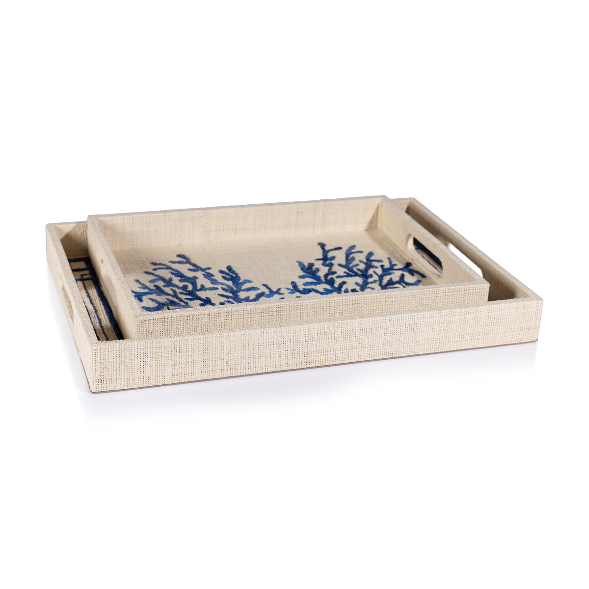 Coral Lagoon Natural Fiber Raffia Serving Tray