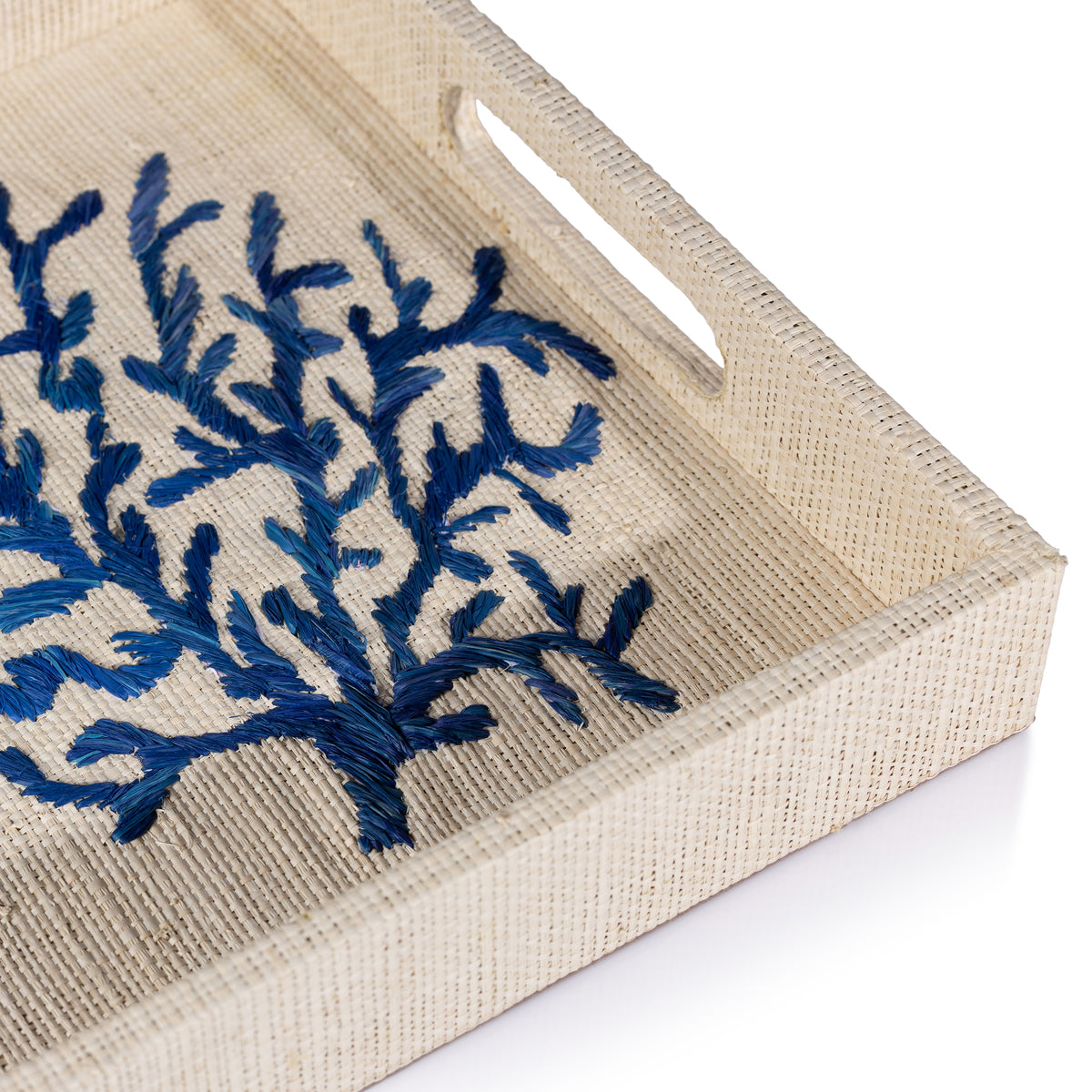 Coral Lagoon Natural Fiber Raffia Serving Tray