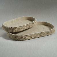 Reggio Loom Oval Raffia Tray with Leather Trim