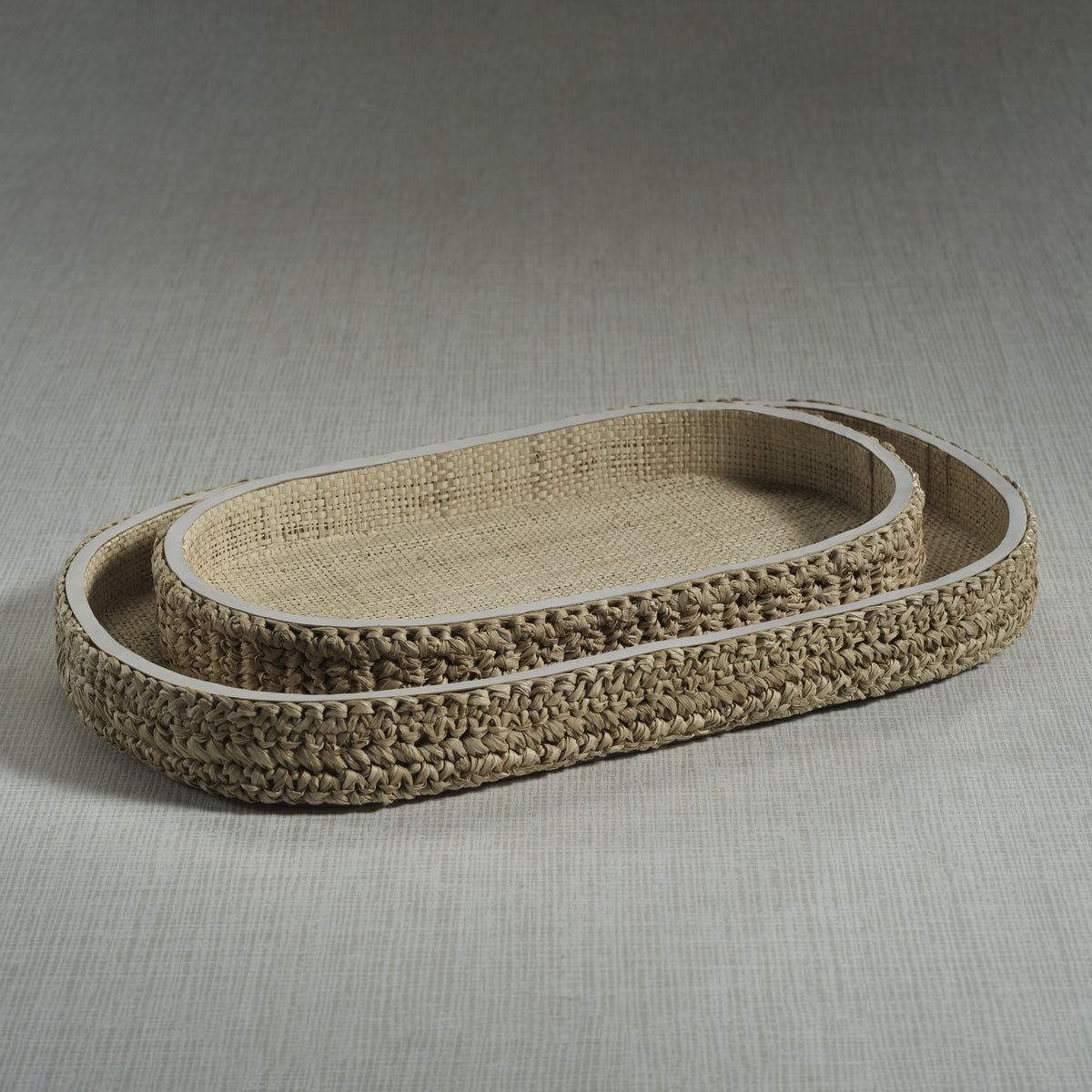 Reggio Loom Oval Raffia Tray with Leather Trim