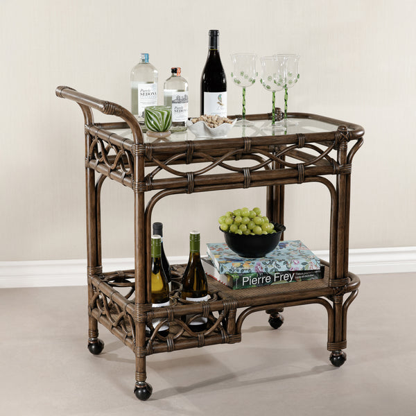 Woven Rattan Rolling Bar Cart - Bar Cart Detail | Bone & Brass