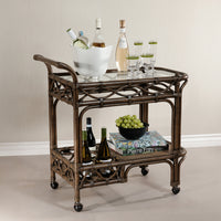 Woven Rattan Rolling Bar Cart - Bar Cart Shelf Detail | Bone & Brass