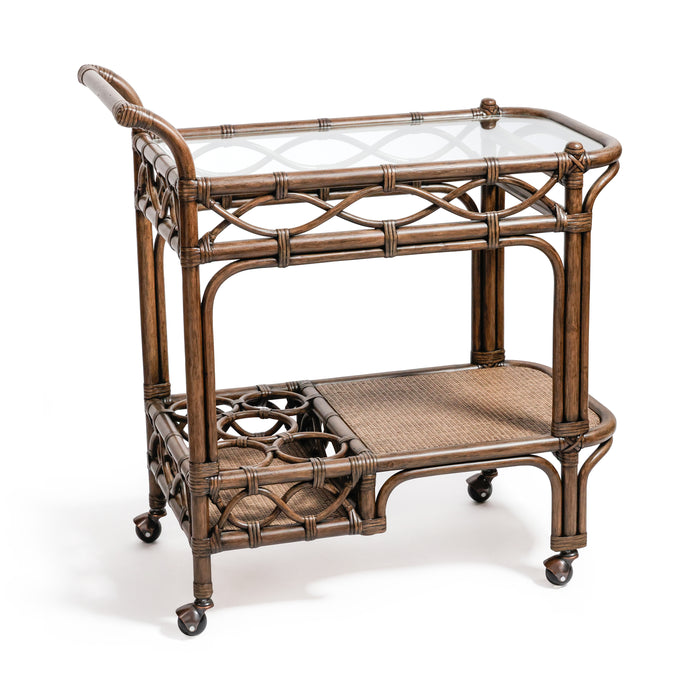 Woven Rattan Rolling Bar Cart | Bone & Brass