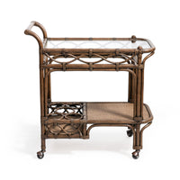 Woven Rattan Rolling Bar Cart - Bar Cart Side View | Bone & Brass