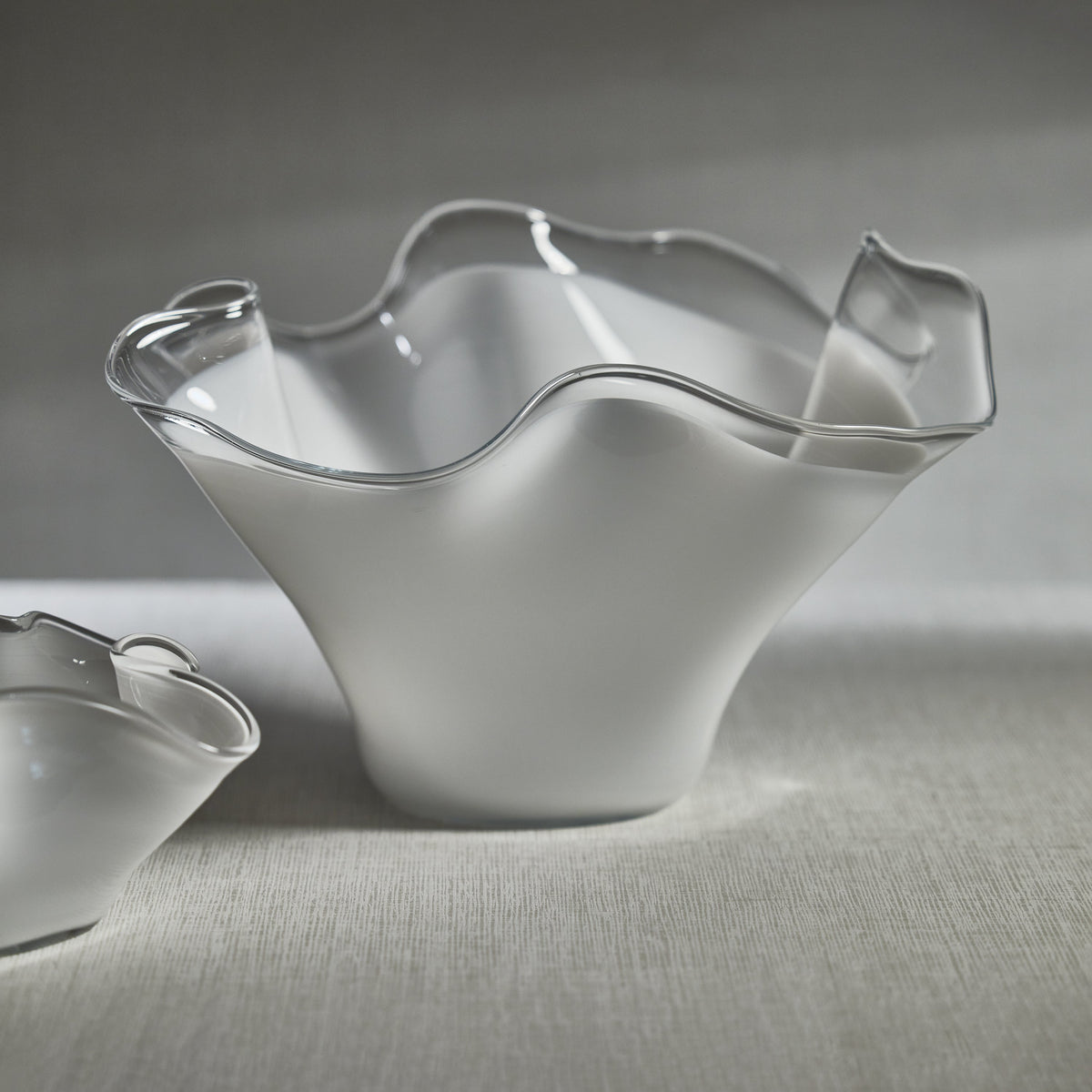 Royal White Tall Wave Glass Decorative Bowl