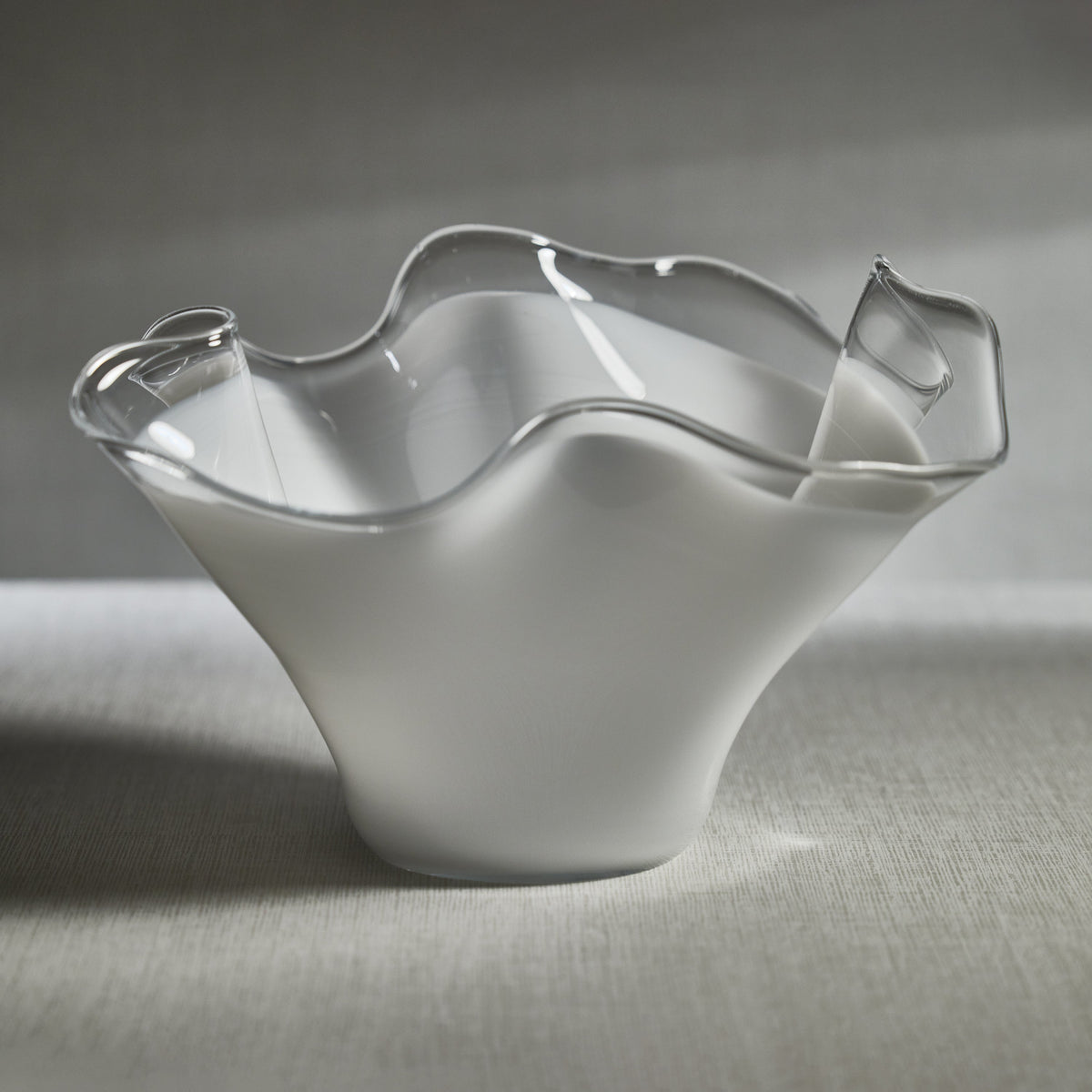 Royal White Tall Wave Glass Decorative Bowl