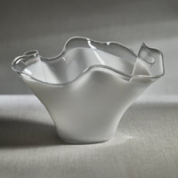 Royal White Tall Wave Glass Decorative Bowl
