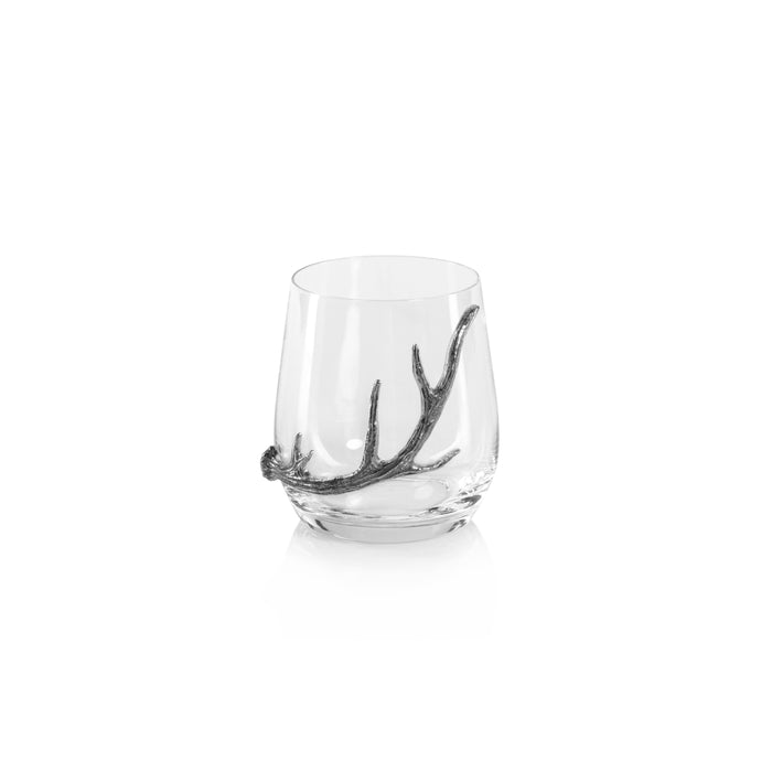 Davos Stemless Glasses with Pewter Antler, Set of 2