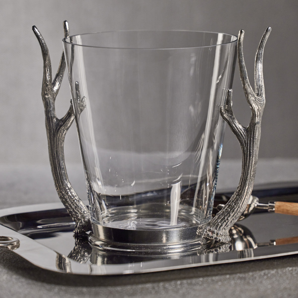Davos Glass Wine & Champagne Bucket with Pewter Antler Handles