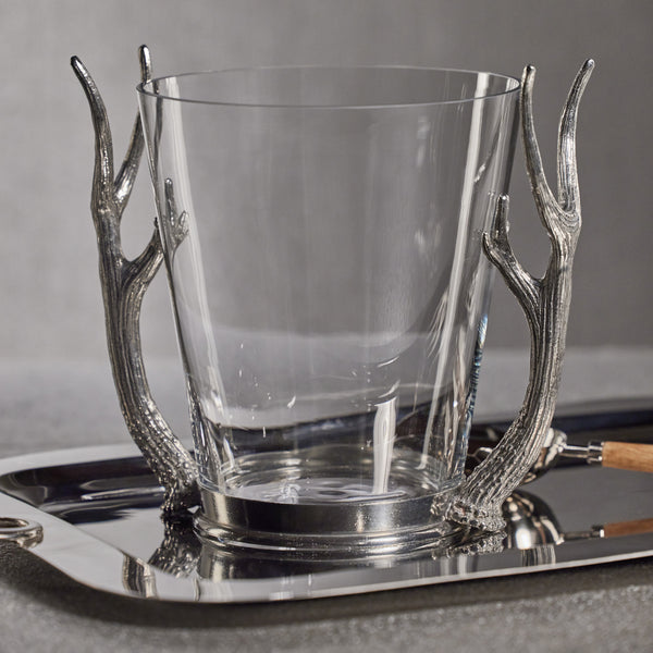 Davos Glass Wine & Champagne Bucket with Pewter Antler Handles