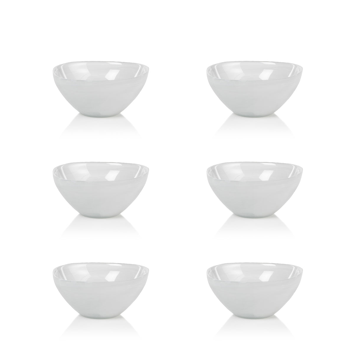 Monte Carlo Small White Alabaster Glass Bowls, Set of 6