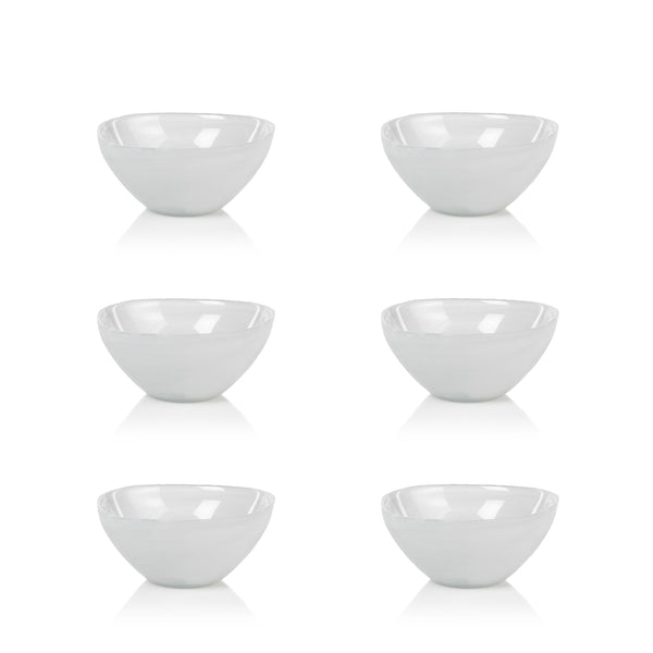 Monte Carlo Small White Alabaster Glass Bowls, Set of 6