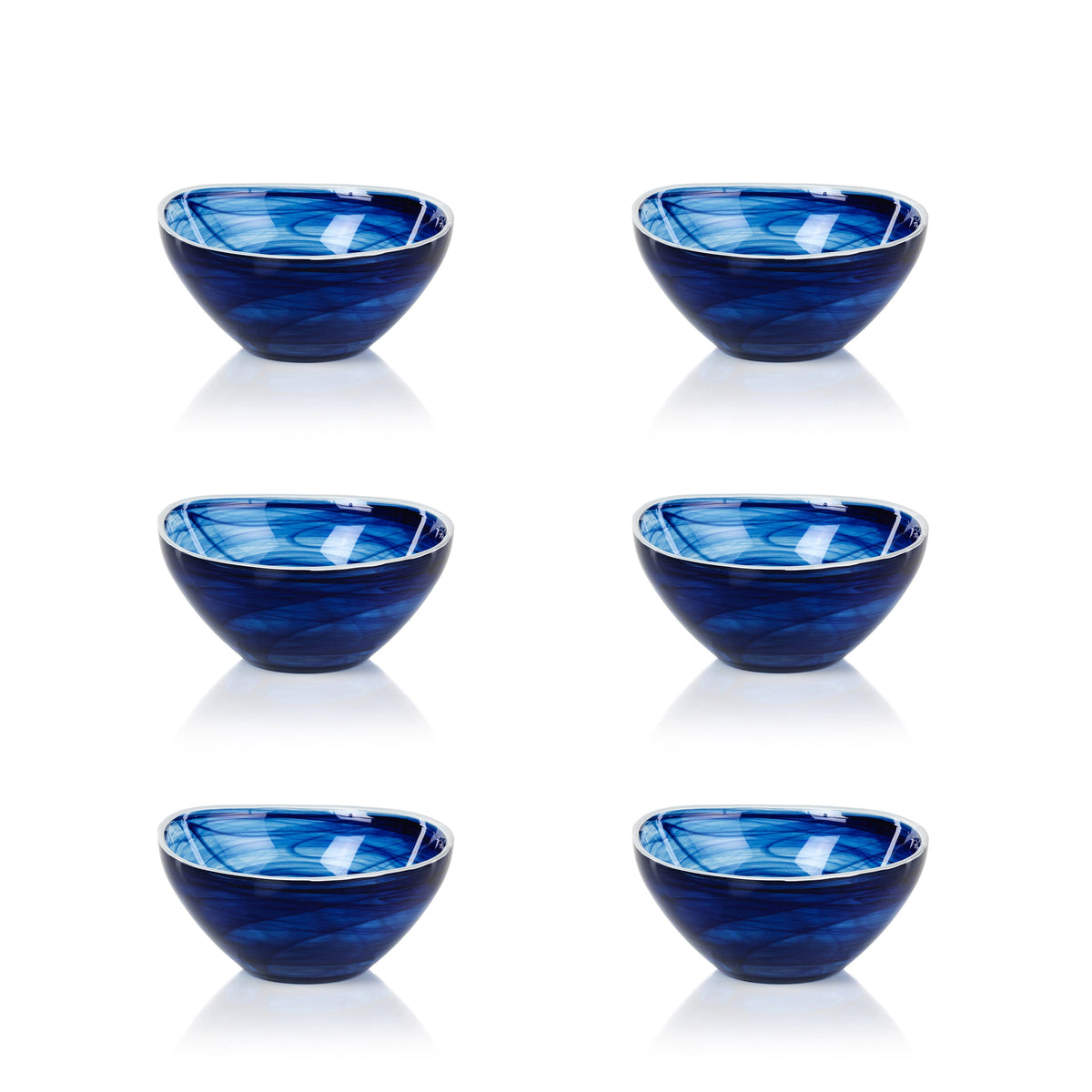Monte Carlo Small Indigo Alabaster Glass Bowls, Set of 6