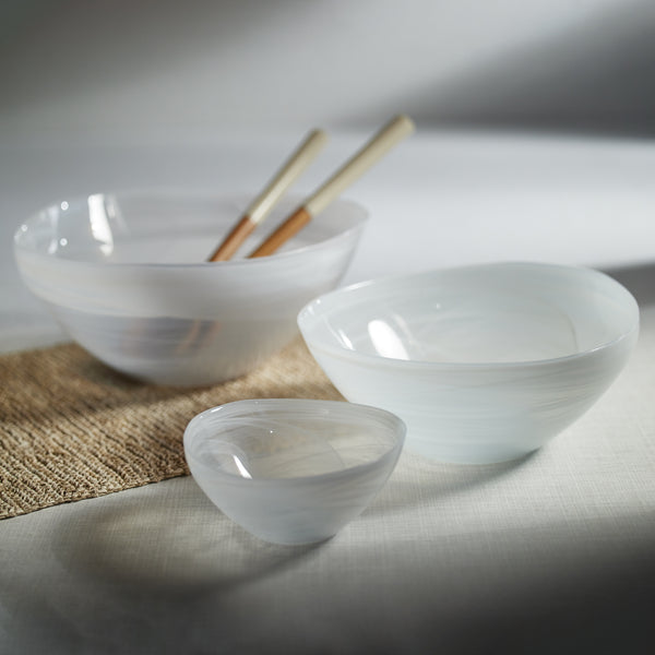 Monte Carlo White Alabaster Medium Glass Bowls, Set of 6