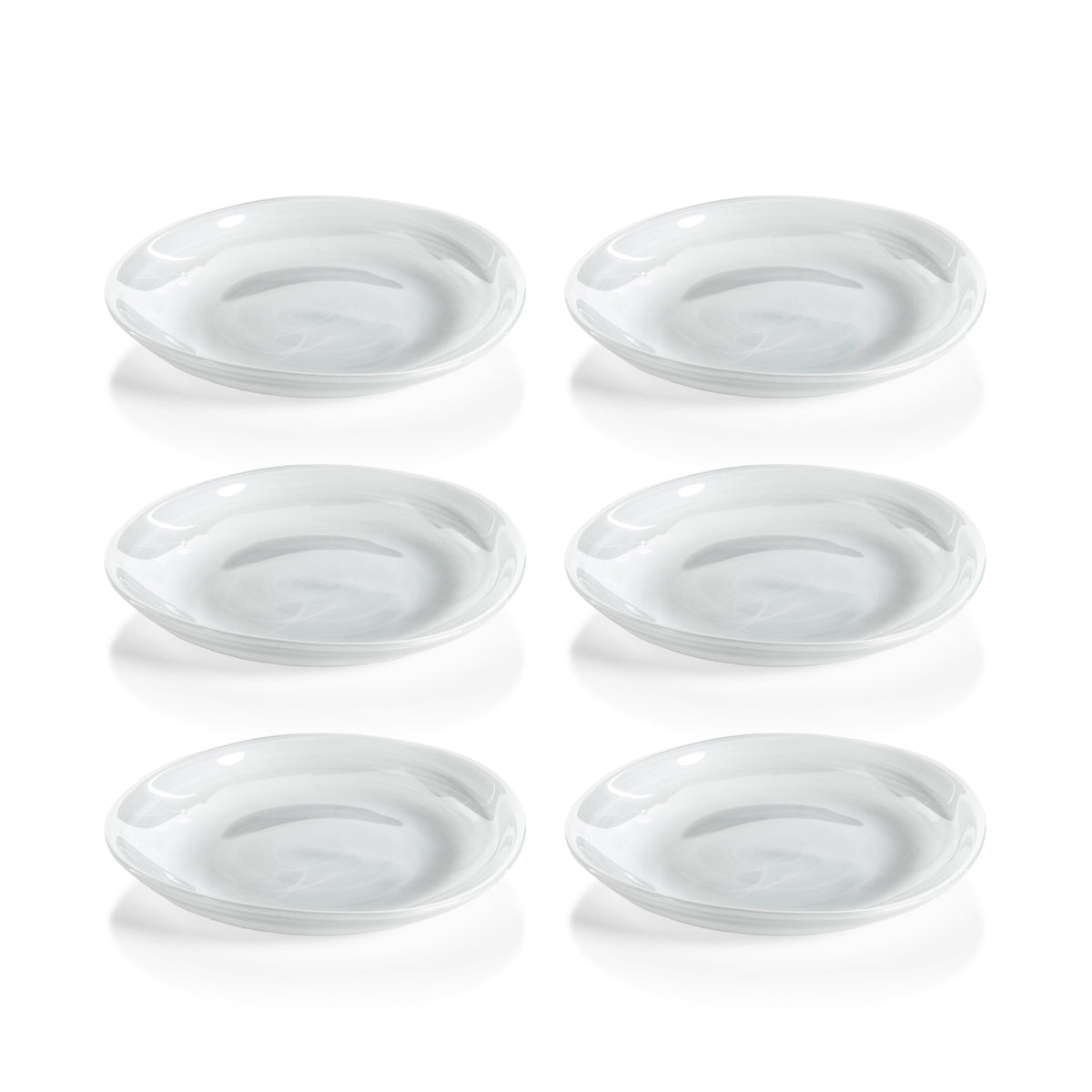 Monte Carlo White Alabaster Glass Plates, Small, Set of 6