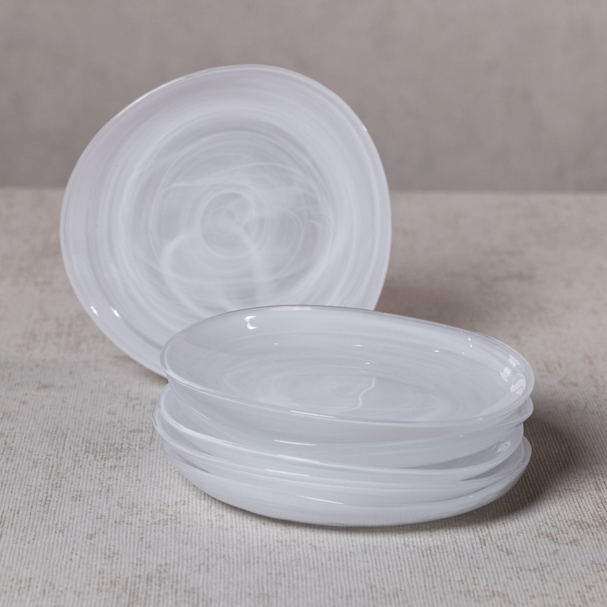 Monte Carlo White Alabaster Glass Plates, Small, Set of 6
