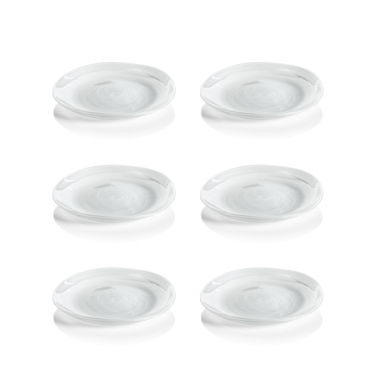 Monte Carlo White Alabaster Glass Plates, Medium, Set of 6