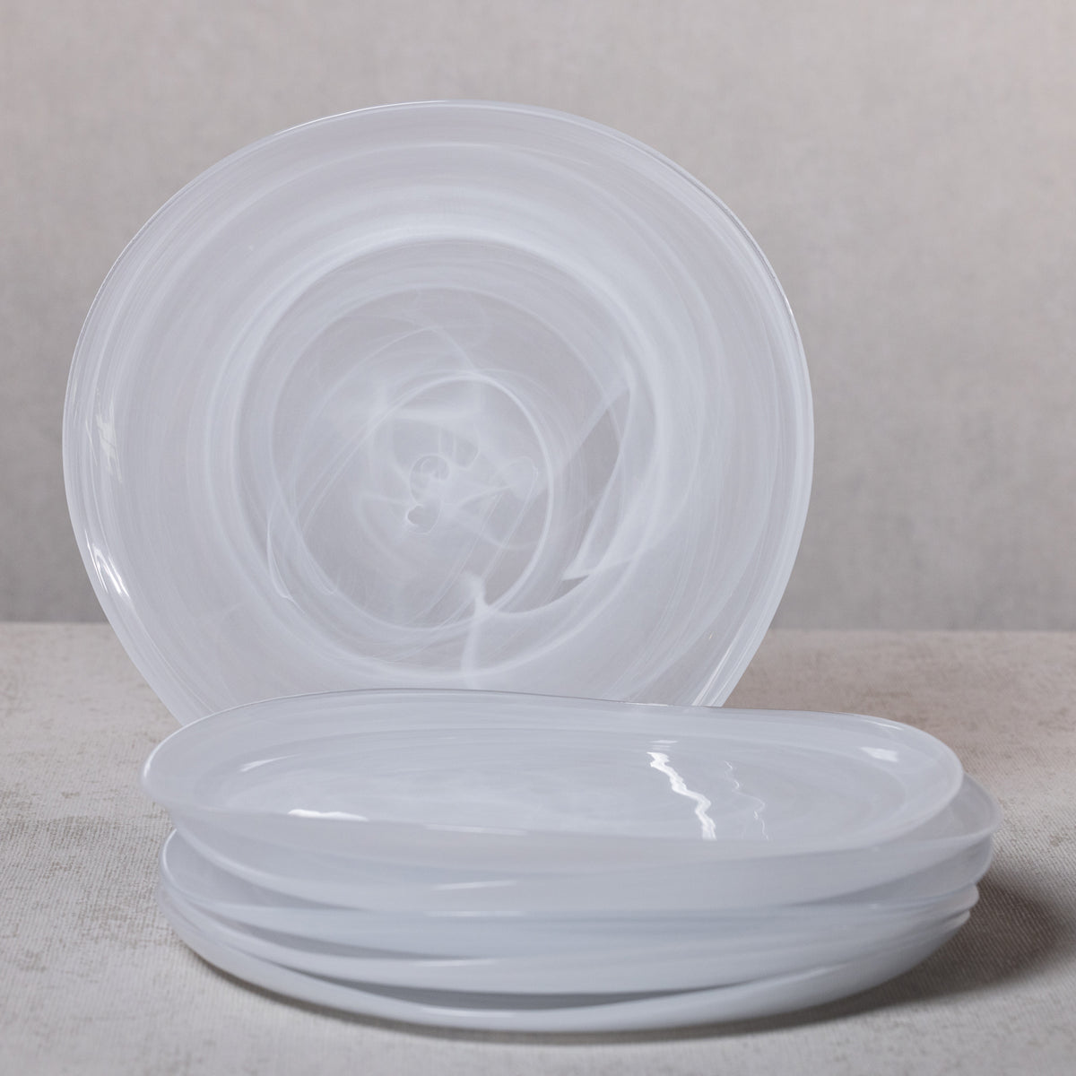 Monte Carlo White Alabaster Glass Plates, Large, Set of 6