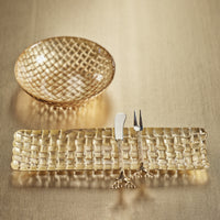 Braided Gold Glass Rectangular Plates, Set of 6
