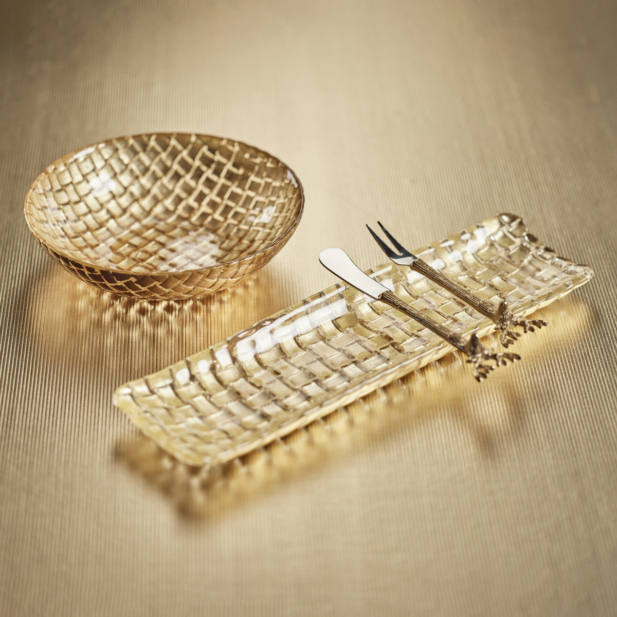 Braided Gold Glass Rectangular Plates, Set of 6