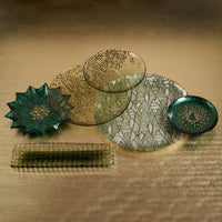 Braided Green Glass Rectangular Plates, Set of 6