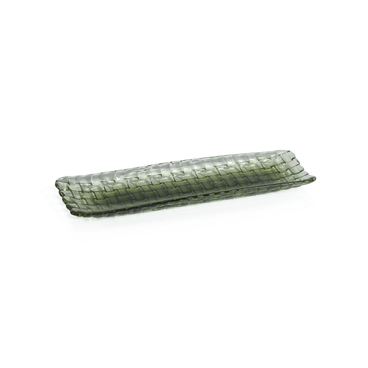 Braided Green Glass Rectangular Plates, Set of 6