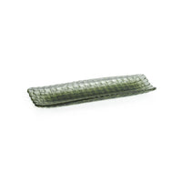 Braided Green Glass Rectangular Plates, Set of 6