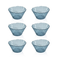 Icy Sapphire Blue Tall Glass Bowls, Set of 6