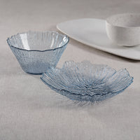 Icy Sapphire Blue Glass Bowls, Set of 6
