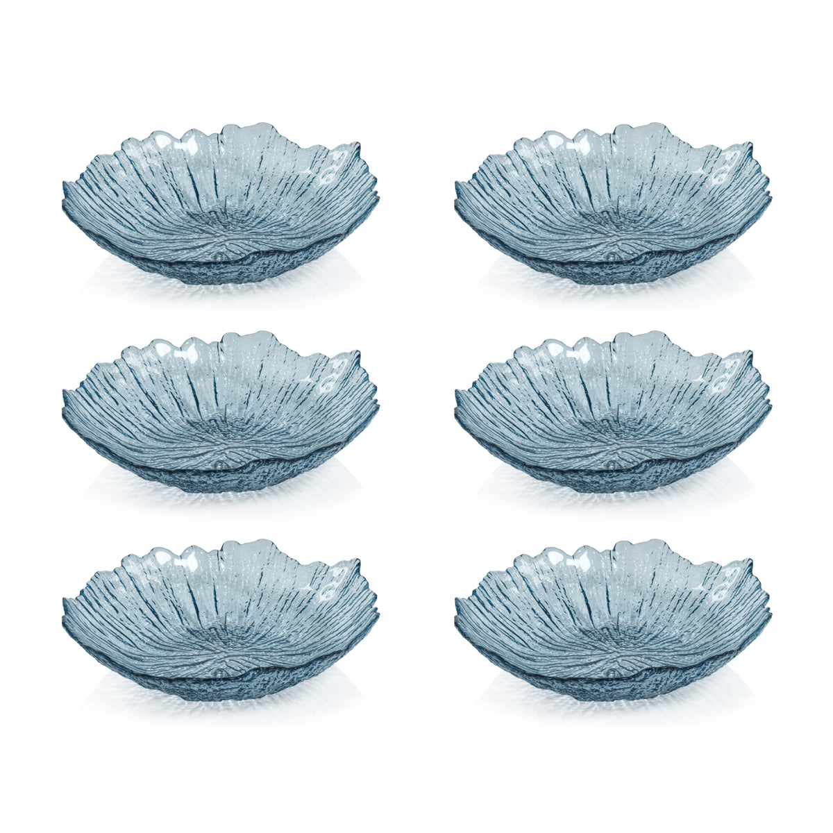 Icy Sapphire Blue Glass Bowls, Set of 6