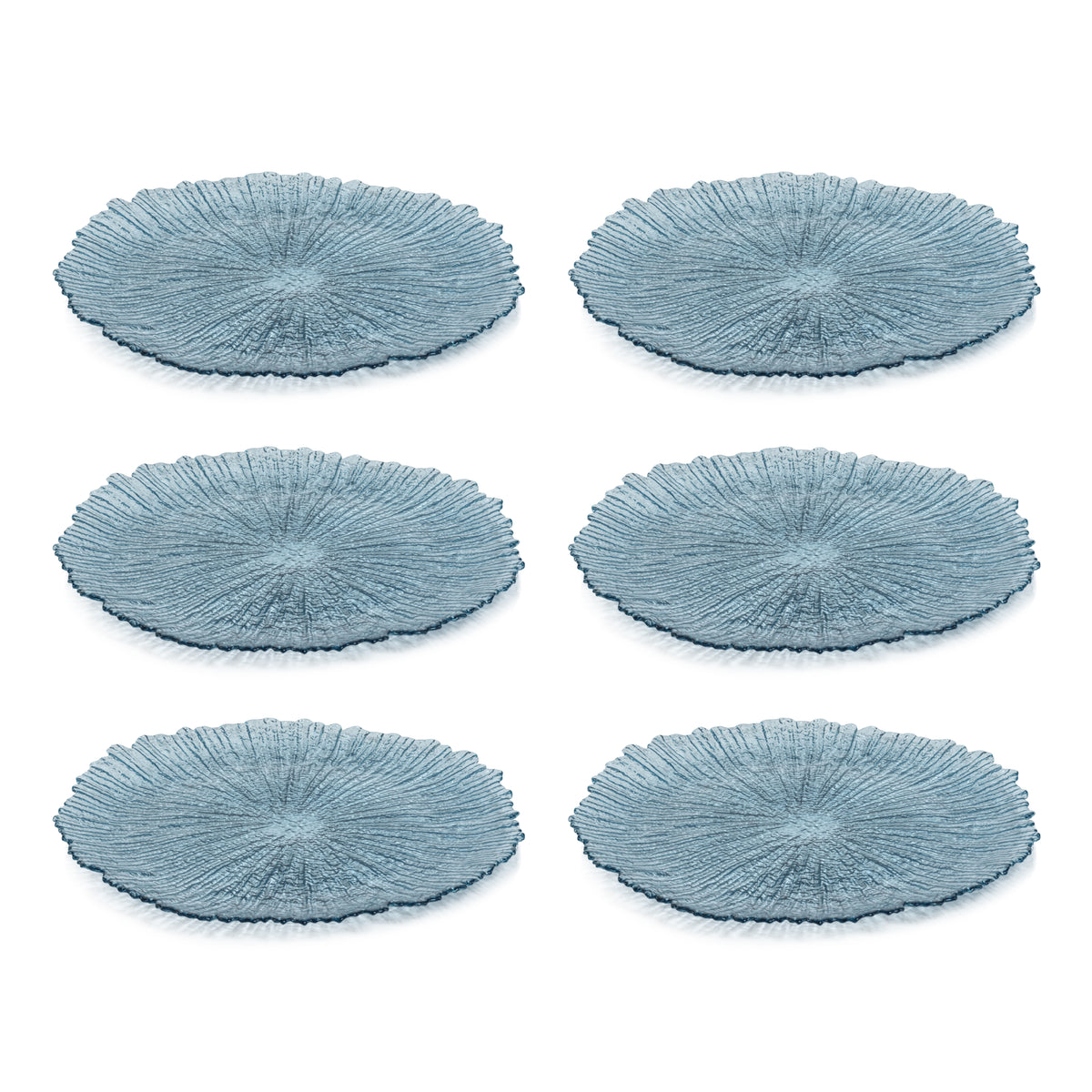Icy Sapphire Blue Glass Charger Plate, Set of 6