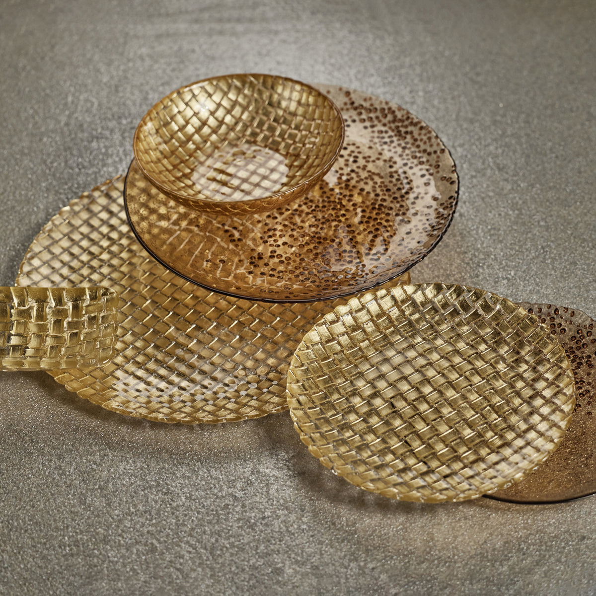 Braided Gold Glass 8.25" Plates, Set of 6