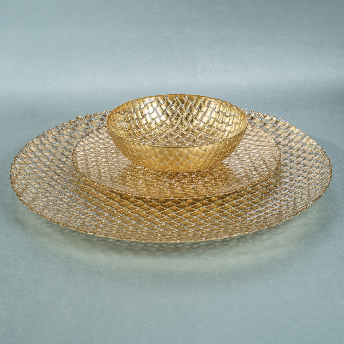 Braided Gold Glass 13" Plates, Set of 6