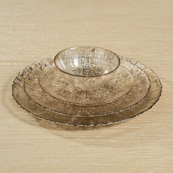 Luminara Golden Silver Fusion Glass Plate 8.25" Set of 6