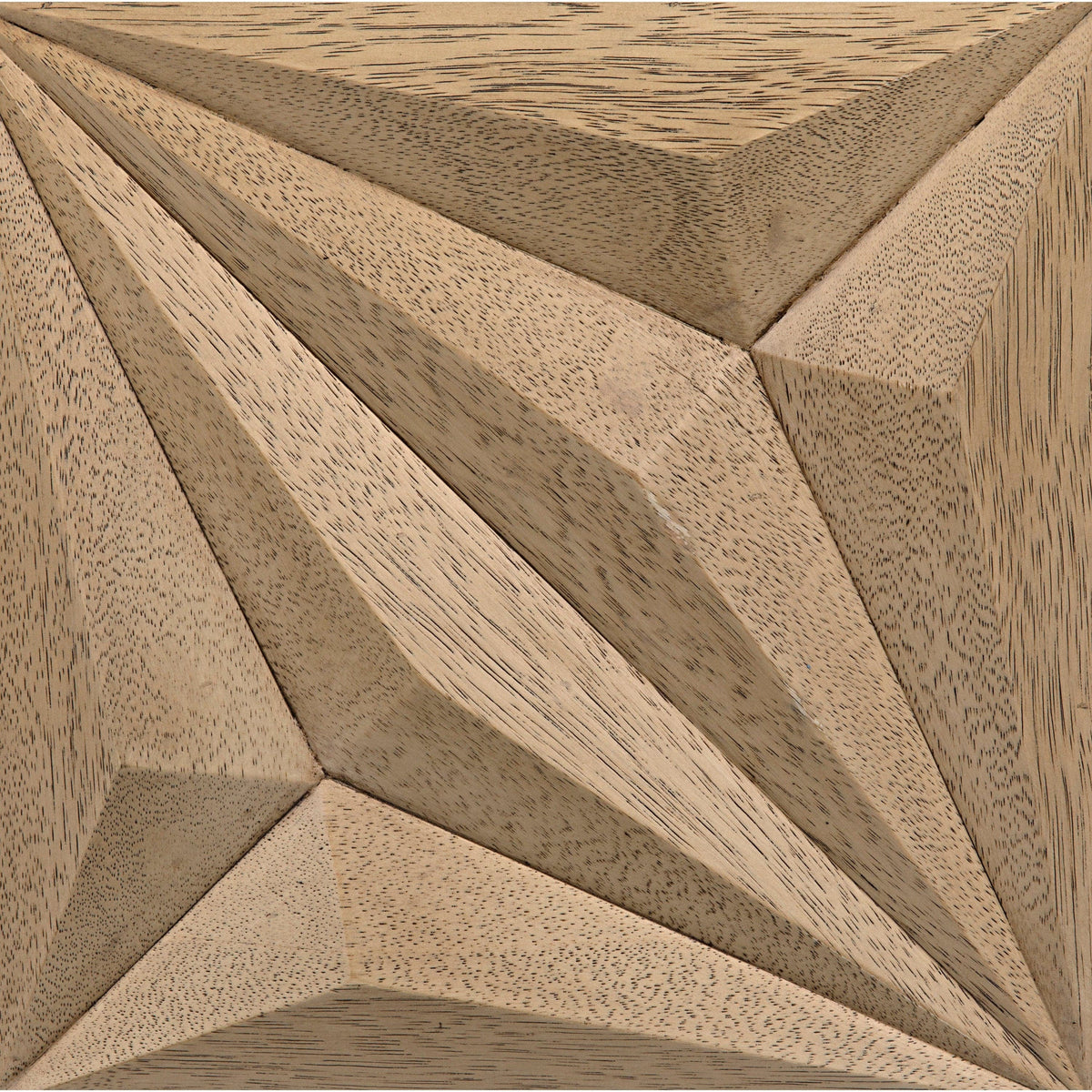 Bleached walnut wood panel with hand-carved diamond and rhombus patterns, showcasing natural grain.