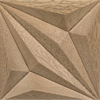 Bleached walnut wood panel with hand-carved diamond and rhombus patterns, showcasing natural grain.