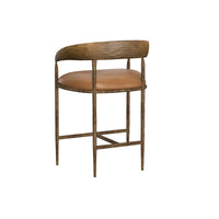 Zanatta Hammered Brass & Tan Leather Counter Stool - Stool Side View | Bone & Brass